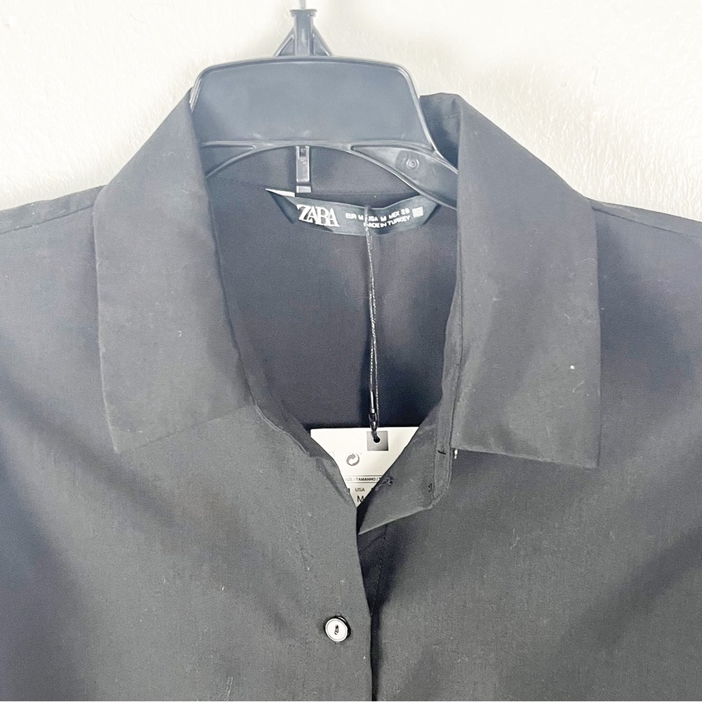 ZARA Black Sheer Long Puffy Sleeves Button Blouse Medium Boho Academia Grunge - Picture 3 of 9